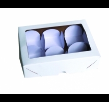 Caixa Branca para trufas com 6 forminhas - Embal. c/ 10 unid. - tampa com visor em PVC